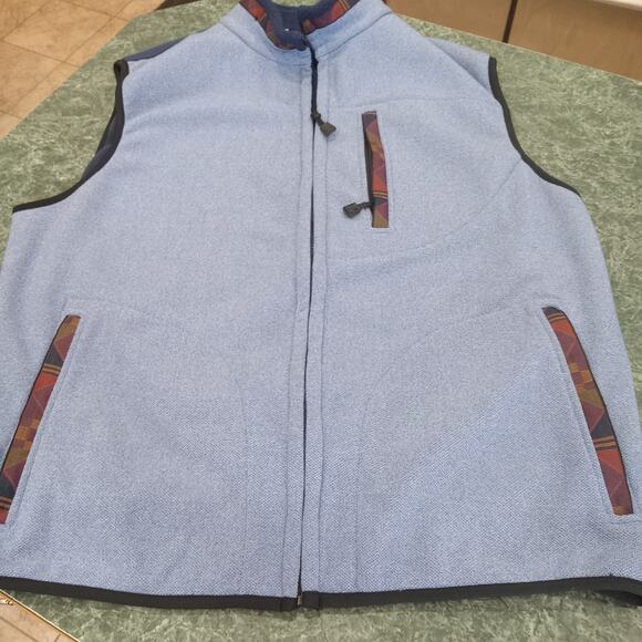 Mens XXL Western Aztec Trim Southwestern Blue Vest Fleece Full Zip Pockets Cozy - Picture 1 of 13